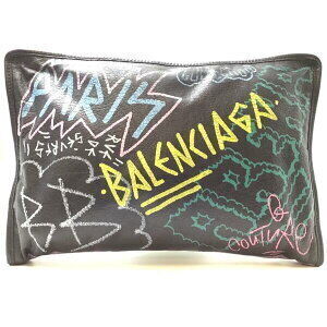 BALENCIAGA Graffiti Bazaar clutch Shoulder bag black leather at